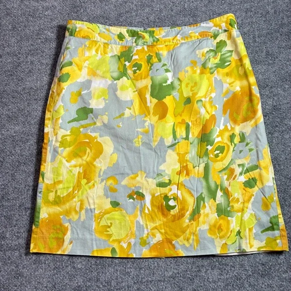 Van Heusen Floral Pencil Skirt‎ Womens 12 Yellow Green Cotton Knee