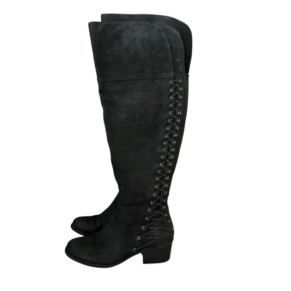 Vince Camuto‎ Black Over Knee Riding Boots Size 7.5 Bolina Pebbeled Leather