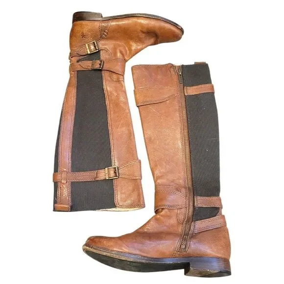 Frye Anna Gore Tall 74653 Women's Brown Leather Zipper Casual Dress Boots 6