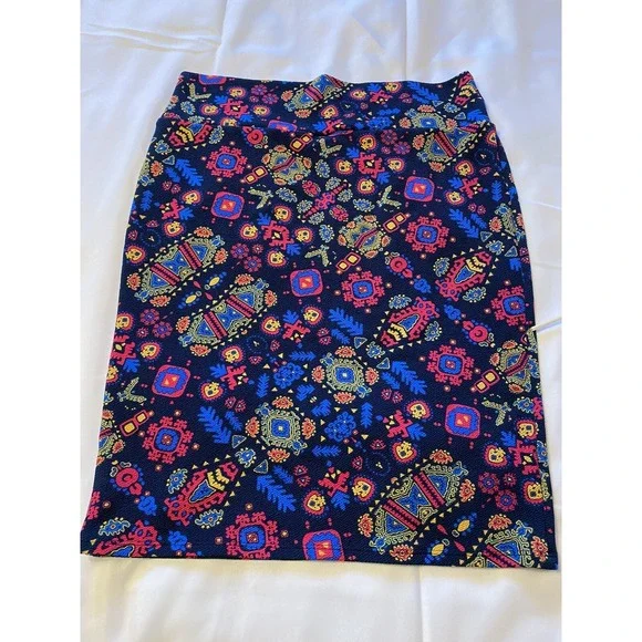 LuLaRoe Cassie Pencil Skirt Blue Geometric Print Stretch Pullup Size 3XL