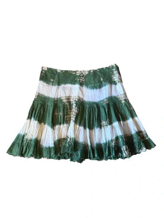 Chaudry Green and White Tie-Dye Tiered Skirt