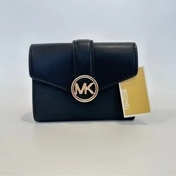 Michael Kors Carmen Medium Flap Bifold Wallet in Black