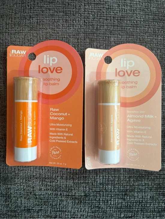 Raw Sugar Lip Love Soothing Lip Balm Duo- Coconut + Mango and Almond Milk Agave