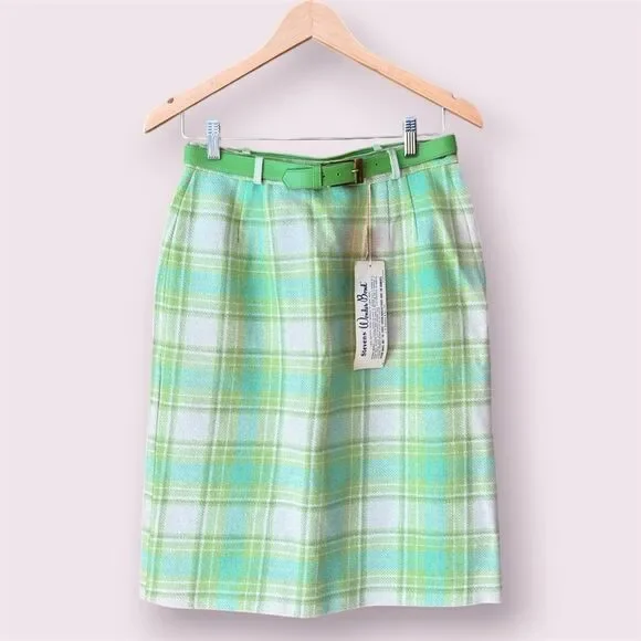 STEVENS Vintage 60s Wool Plaid Skirt Palm Springs Golf Resort Mod Pastel *NEW*