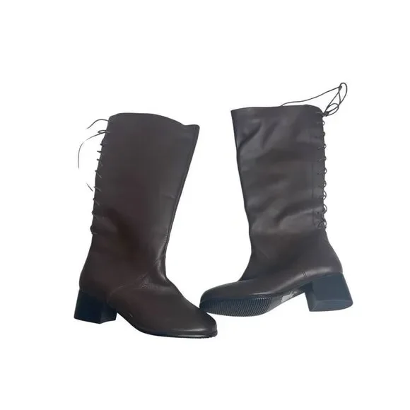 DAVID TATE Formula 16 Brown Boots 7 Wide Leather‎ Upper 2 inch heel