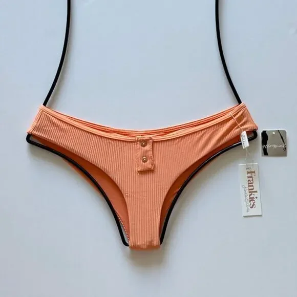 Frankies Bikinis Alana Ribbed Button Bikini Bottom - Sunrise - Small - NWT