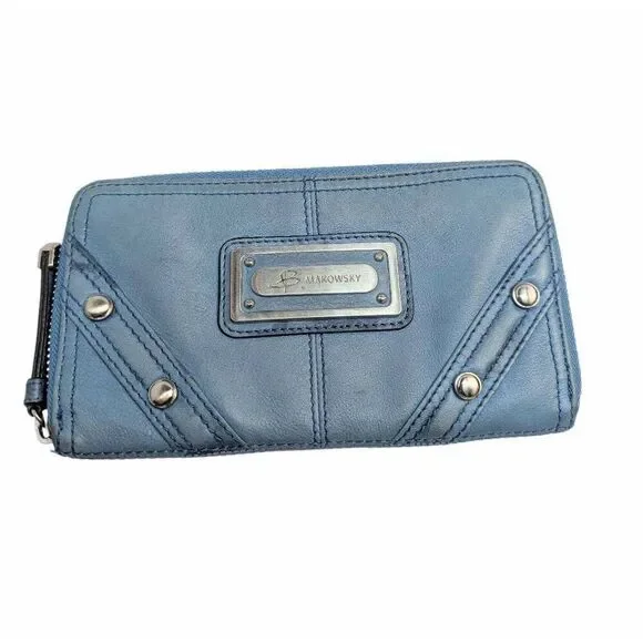 Vintage Y2K B. Makowsky light blue soft leather studs zip around wallet
