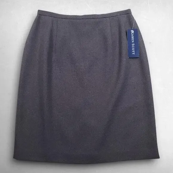Karen Scott Skirt Women 10 Gray Straight Pencil Knee Length Back Zip Button NWT