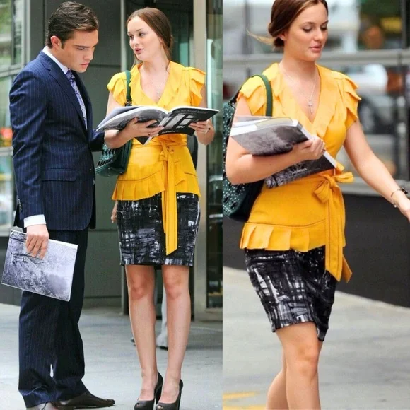ASO Blair Waldorf in Gossip Girl Vince Abstract Brushstroke Pencil Skirt