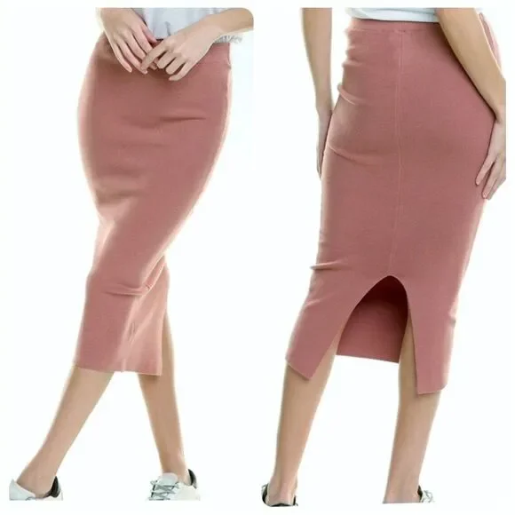 Good American Womens Strut Midi Knit Pencil Slim Skirt Dusty Rose 4X