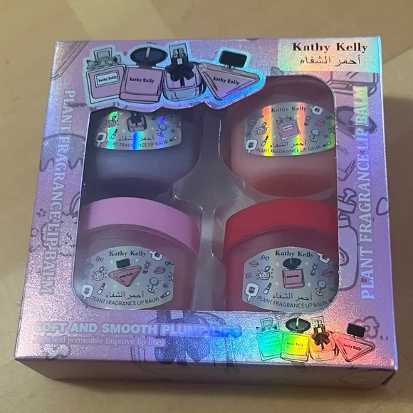 Plant Fragrance Lip Balm Set - Pink, Red, Purple, Cream