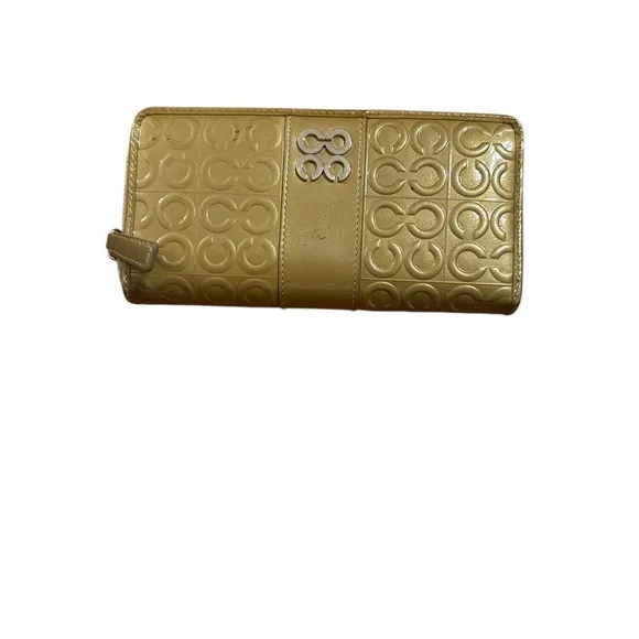 Coach Gold Signature Embossed Zip Wallet
