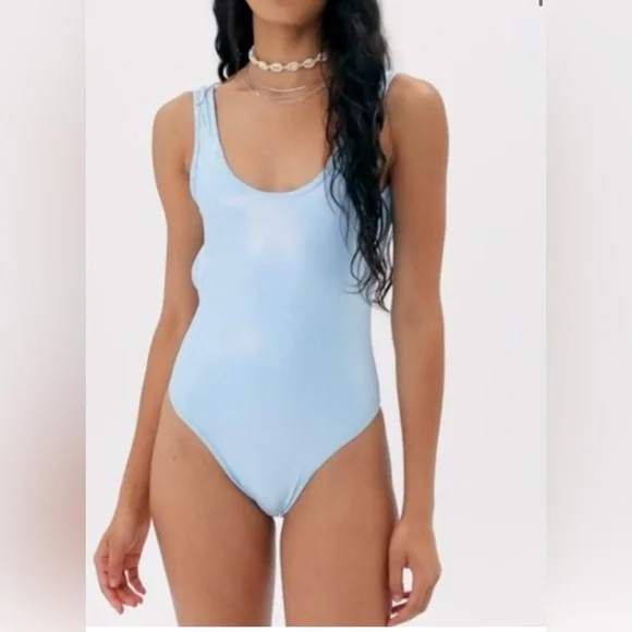 Free People Frankies Bikinis Kyle Iridescent One Piece Swimsuit Cloud Chaser Lg