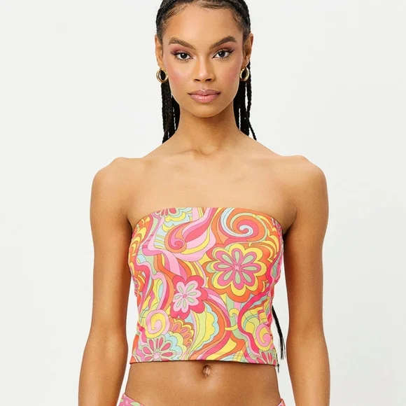 Frankie’s Bikinis x Hailee Steinfeld Strapless Peace Tube Top Far Out Floral XL