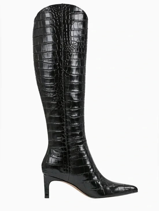 Marc Fisher Black Croc-Embossed Leather Pointed Boots