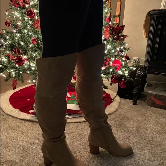 Journee Collection Taupe Slouch Over-the-Knee Block Heel Boots