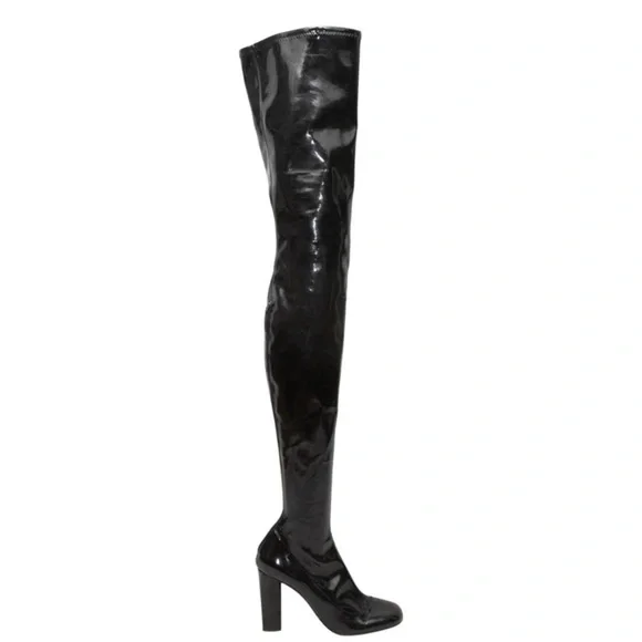 Black Emporio Armani Patent Over-The-Knee Heeled Boots Size 37