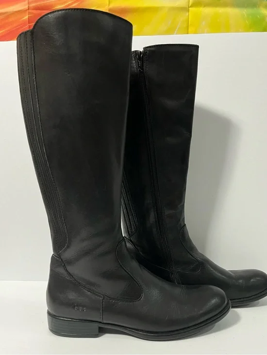 Born Boc Boots Womens 8M Knee High Side Zip Riding Boot Black Leather Equestrian