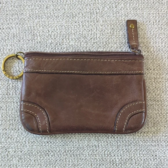 Vintage Fossil Brown Leather Coin Pouch