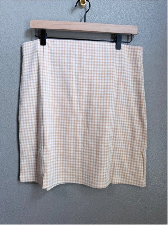 Women's Elodie Beige White Gingham Skirt XL