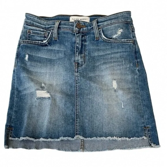 Flying Monkey Denim Skirt with Frayed Hem Size Waist 25 / 0