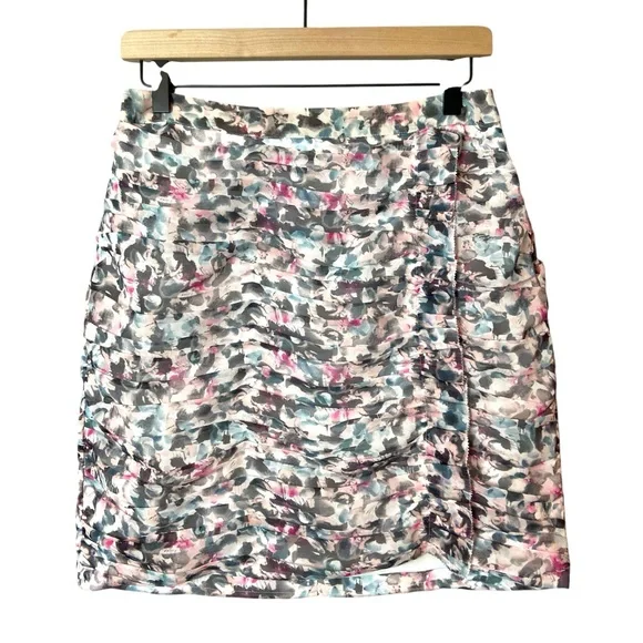 Reiss Pastel Floral Ruched Mini Skirt in White, Pink, Blue, Gray