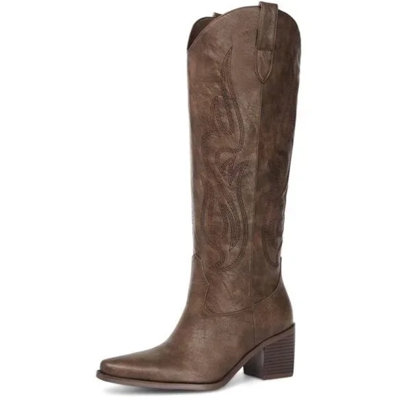 NEW Western Cowboy Boots for Women - Knee High Wide Calf Cowgirl Boots