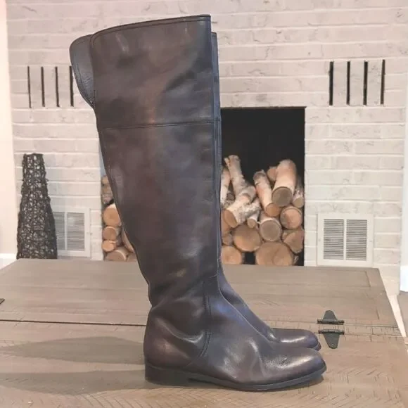 Anthropologie Miss Albright Black Gray Antique Leather Over The Knee Boots Sz 39
