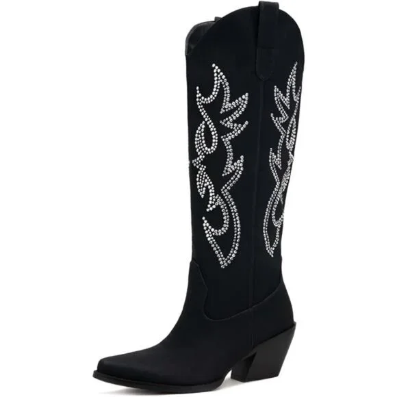NEW Western Cowboy Boots for Women - Knee High Wide Calf Cowgirl Boots