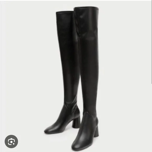 Zara vegan black leather over the knee boots