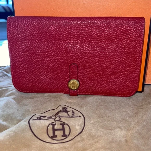 Hermes Dogon Duo Wallet Rouge Leather