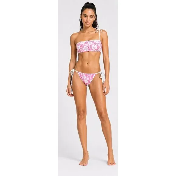 Frankie’s Bikinis Floral Pink Bikini Set Holiday Top Tia Bottom In Sand Sugar M