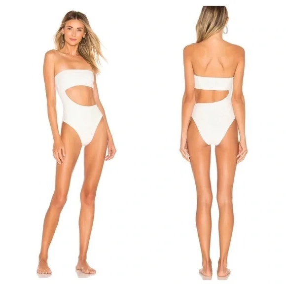 Frankies Bikinis Ribbed Carter Cut Out One Piece Swimsuit Size L