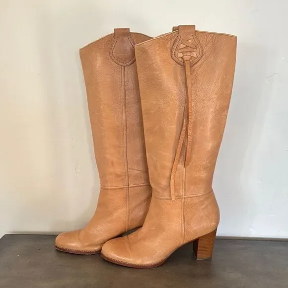 Coach Selena Tan Leather Knee-High Heeled Boots Western Boho Women’s Size 11 EUC