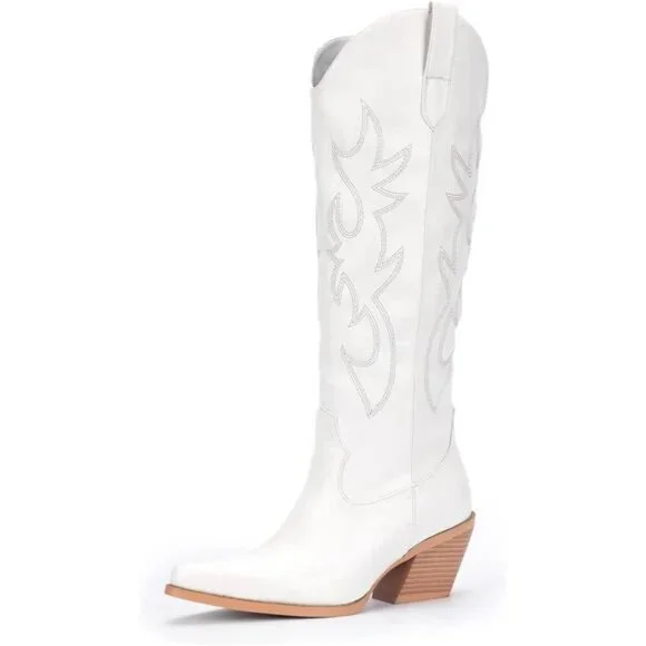 NEW Western Cowboy Boots for Women - Knee High Wide Calf Cowgirl Boots
