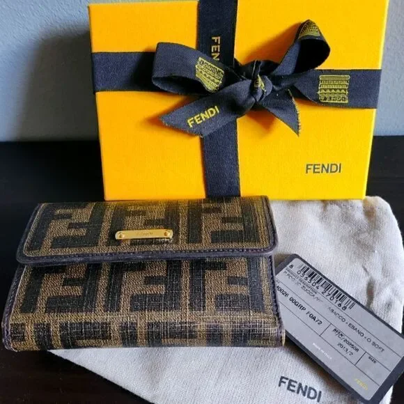 Fendi FF Logo Ckated Canvas Tri-Fold Wallet One-of-a-kind Y2K