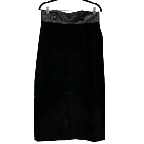 Vintage 90s G-111 100% Suede Leather Black Boho Western Maxi Skirt