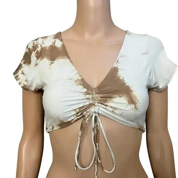 Frankies Bikinis x Sofia Richie Ryan Tie Dye Bikini Top Large Brown White Ruched