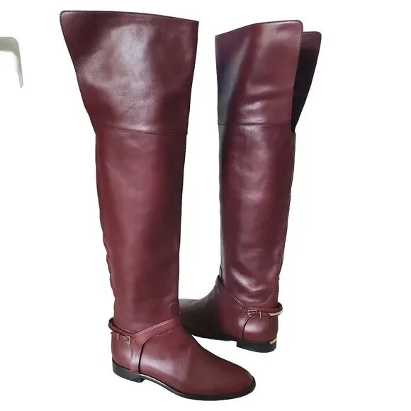 Burberry OTK tall riding buckle boots Carmack burgundy leather sz 6.5 7 37 new