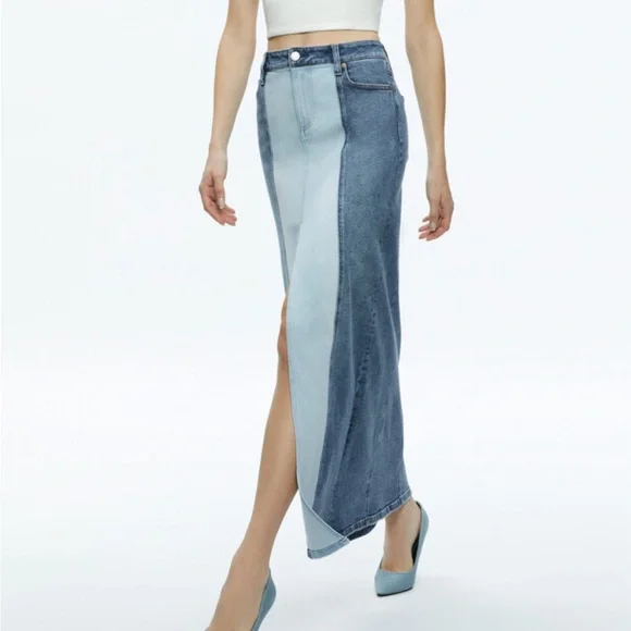 Alice + Olivia Rye Denim Two Tone Maxi Skirt