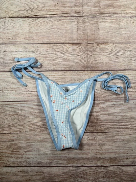 Frankie’s Bikinis x VS Pink Light Blue Gingham Floral Tie-Side Bikini Bottom