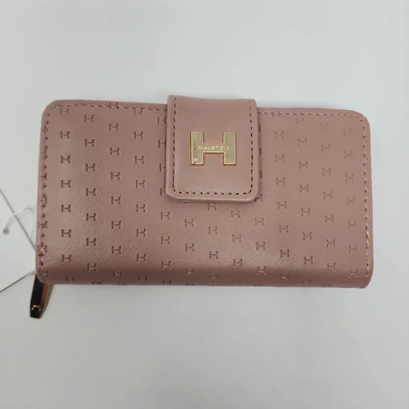 Halston Rose Gold Logo Zip Around and Button Wallet