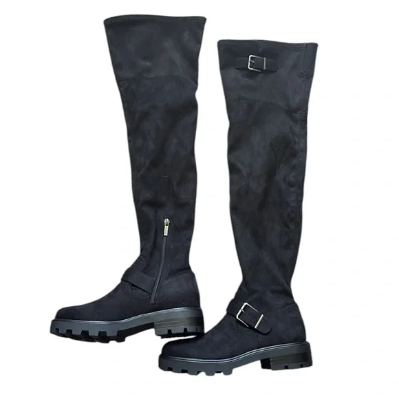 NEW In Box Marc Fisher Black Suede Ganven Lug Over The Knee Boot Size 7.5
