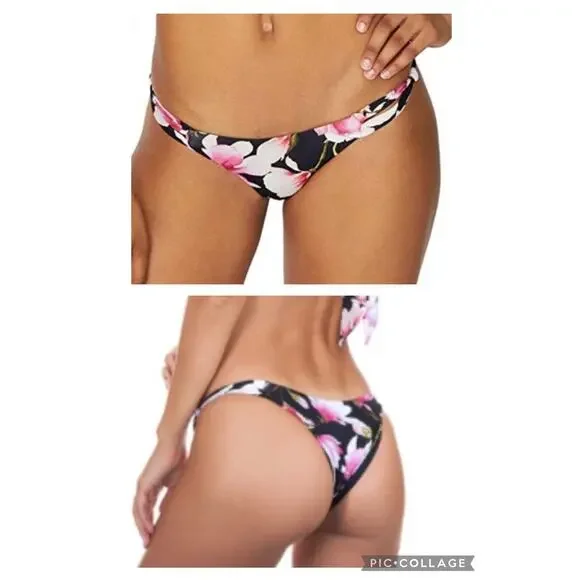 Frankie’s Bikinis Malibu Bikini Bottom in Black Lotus Size Small