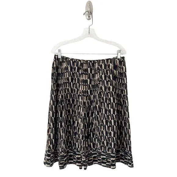 Jones New York Women’s Black Tan Silk Cotton Blend Patterned Skirt Size 10