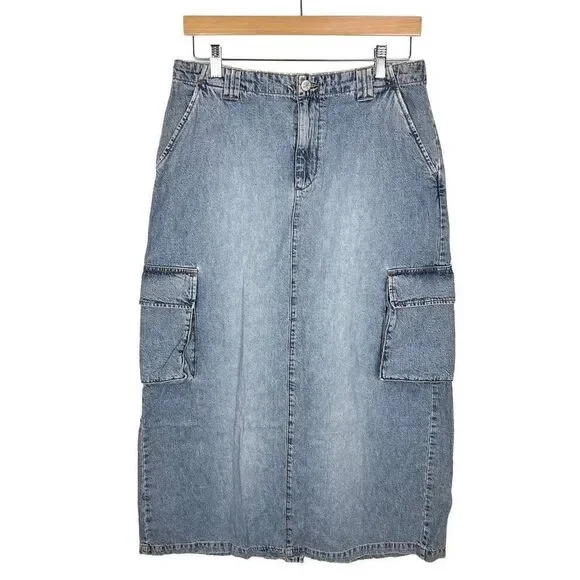 NWT Vintage Calvin Klein Denim Maxi Skirt Cargo Utility Pockets Y2K 90s size 10