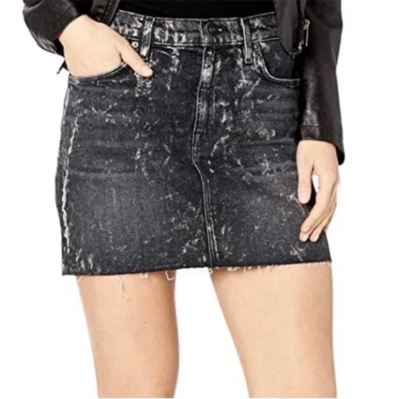 Hudson Jeans Black Distressed Grunge Mini Denim Skirt Sz 25