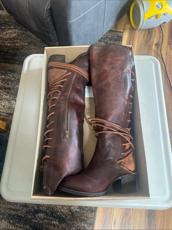 Freebird Boots Women’s Tall Lace-Up Leather Boots in Brown