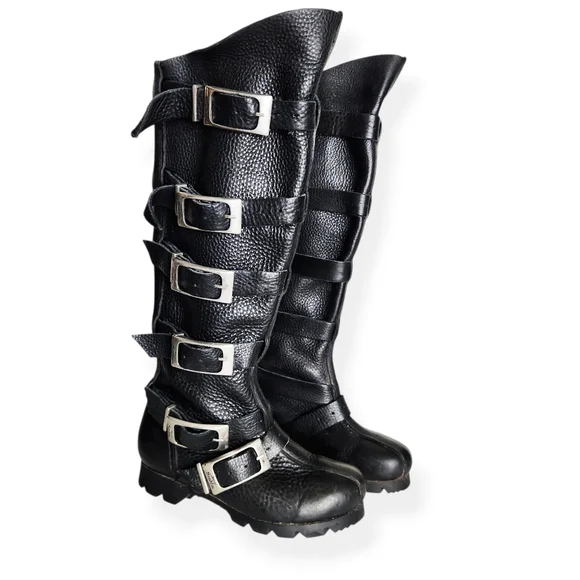 Son of Sandlar Black Leather Handmade Boots Size 6 Buckles Renaissance Fair