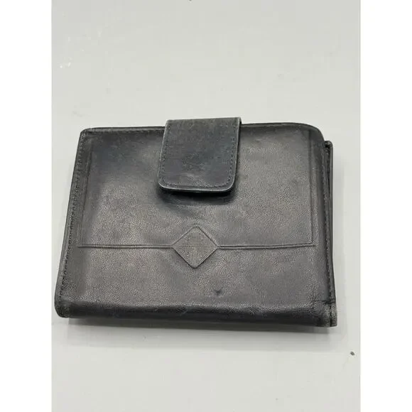 Princess Gardner Black Leather Wallet Kiss Lock Coin Purse ID Window